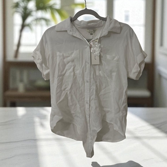 Sim & Sam Tops - Sim & Sam White Short Sleeve Button-Up Shirt Size S